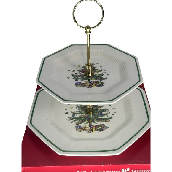 Nikko Japan Christmastime Retired Two Tier Octagon Serving Tray w/Handle-in Box! - Picture 3 of 7